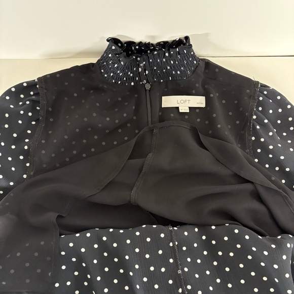 Ann Taylor LOFT Black & White Polka Dot Long Sleeve Lined Mini Dress 4P NWOT - Picture 3 of 4